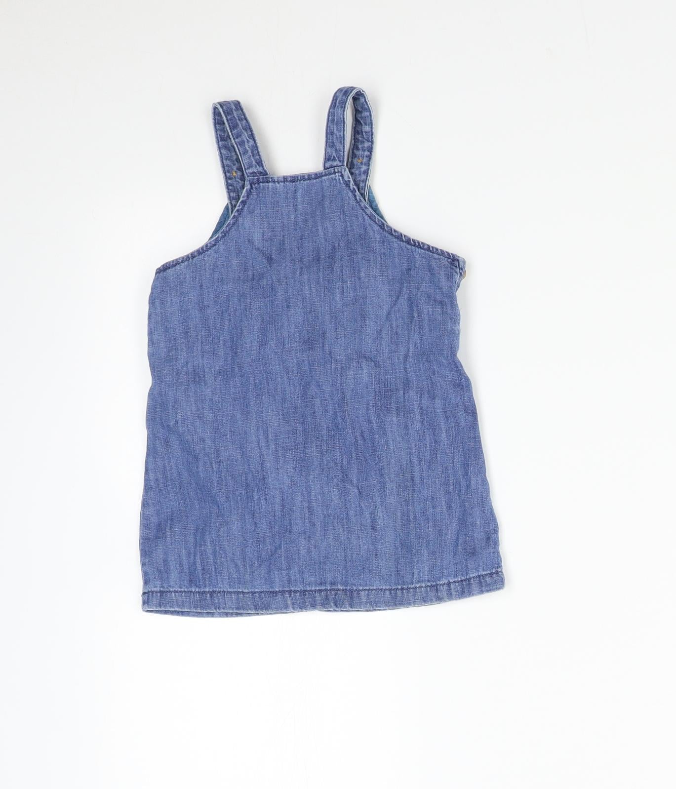 M&S Girls Blue   Pinafore/Dungaree Dress  Size 9-12 Months