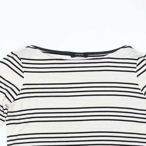 Autograph Womens White Striped  Basic Blouse Size M