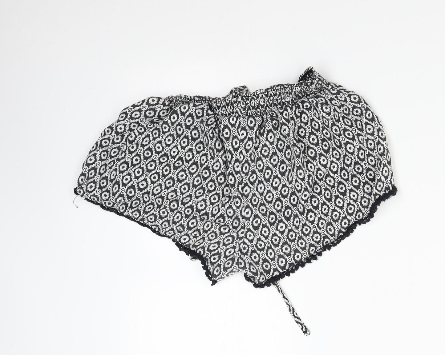 Primark Womens Black Geometric  Hot Pants Shorts Size 8