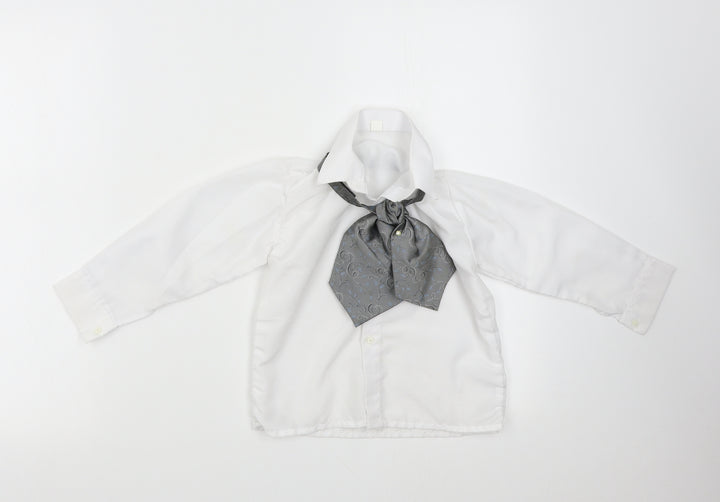 Preworn Boys White Basic Button-Up Size 4 Years - With Neck Tie