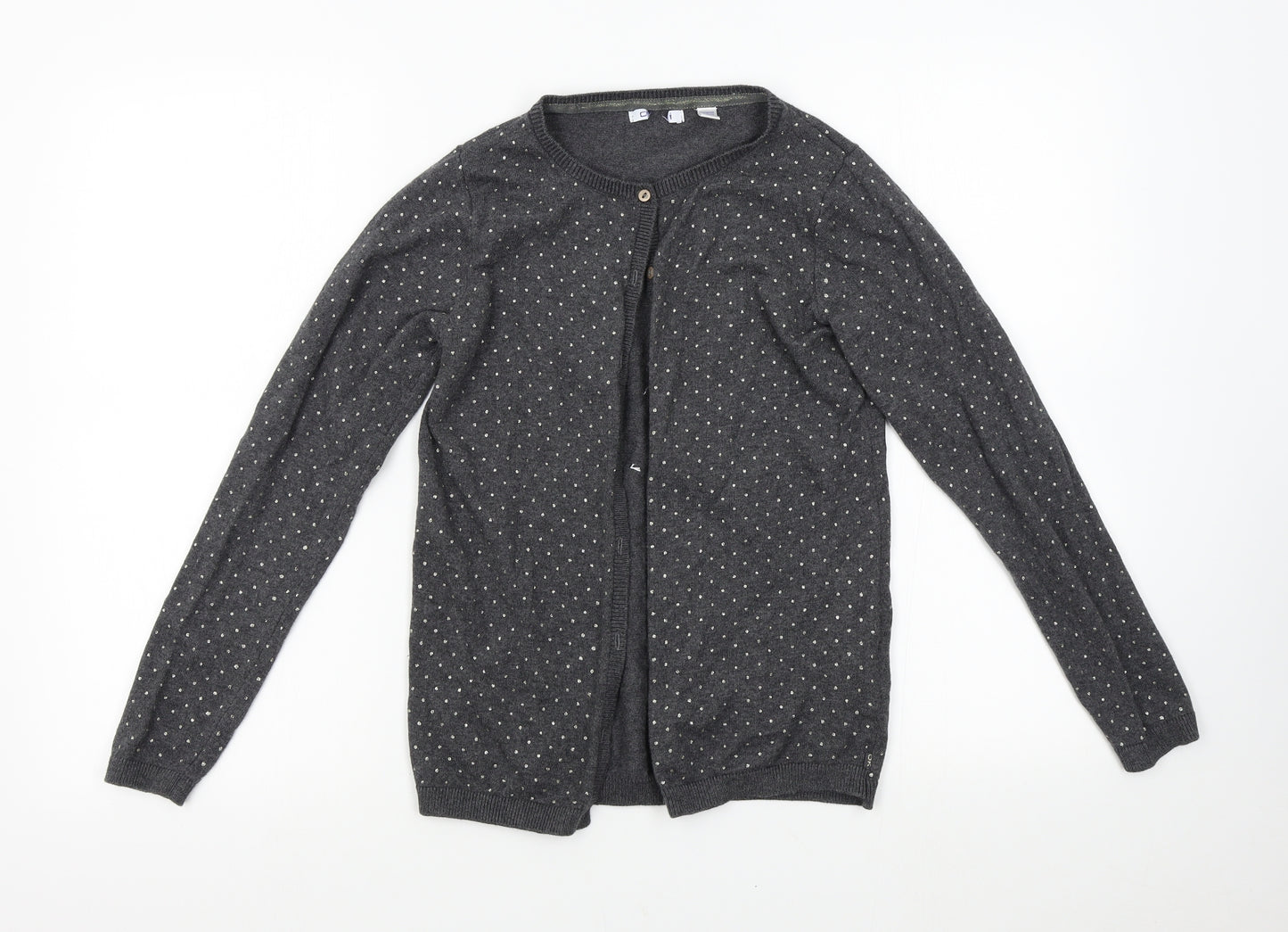 Preworn Womens Grey Polka Dot Knit Cardigan Jumper Size S
