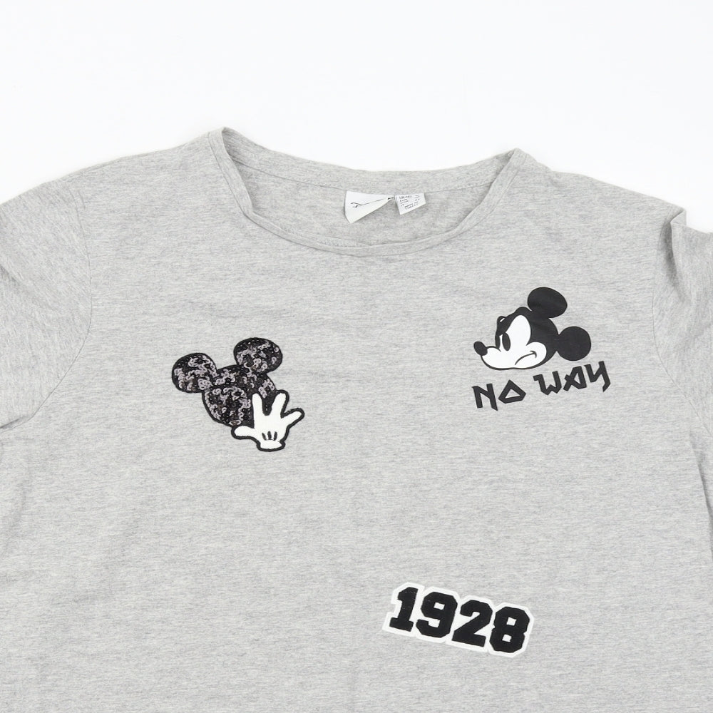 Primark Womens Grey   Basic T-Shirt Size 12  - Mickey Mouse 1928