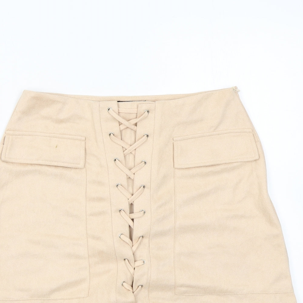 Pretty Little Thing Womens Beige   Mini Skirt Size 10