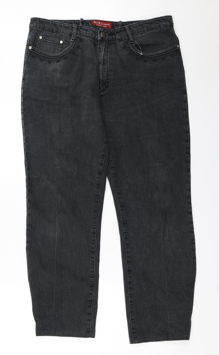 Blue Fashion Womens Black   Straight Jeans Size 36 in L28.5 in