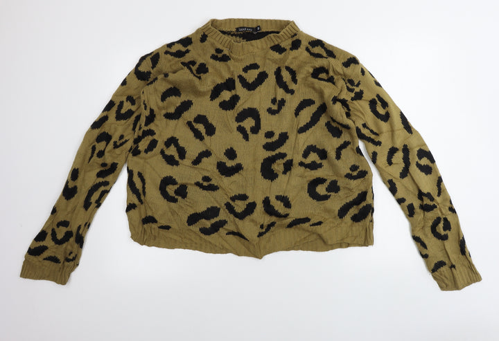 Boohoo  Womens Brown Animal Print  Pullover Jumper Size M