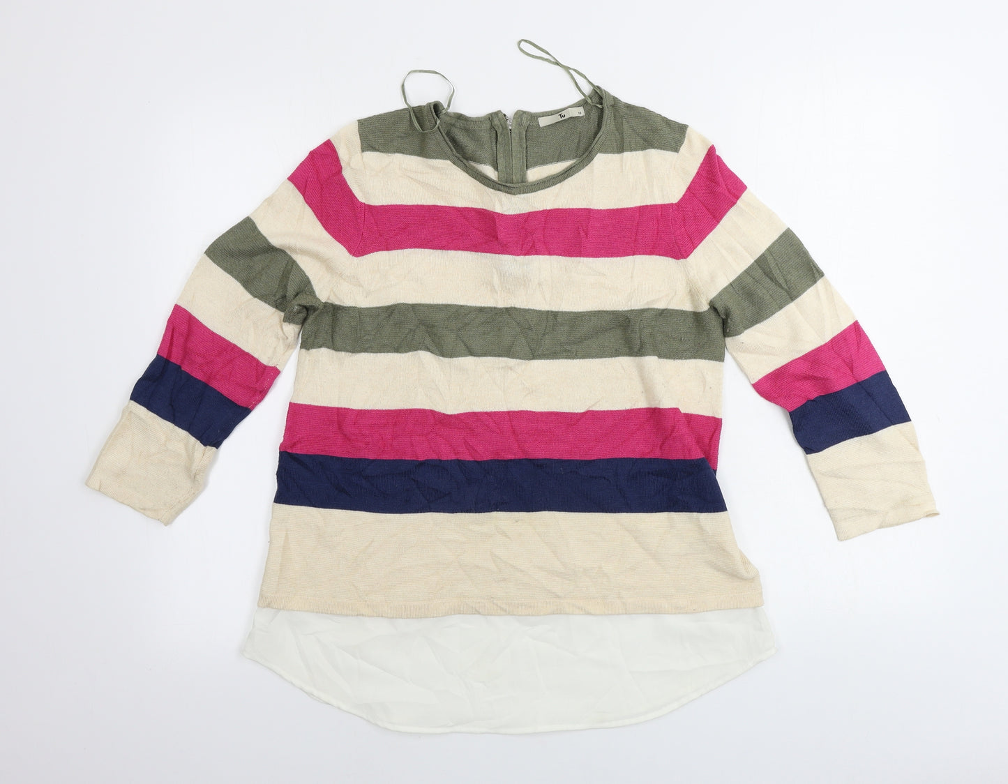 TU Womens Black Striped  Pullover Jumper Size 12