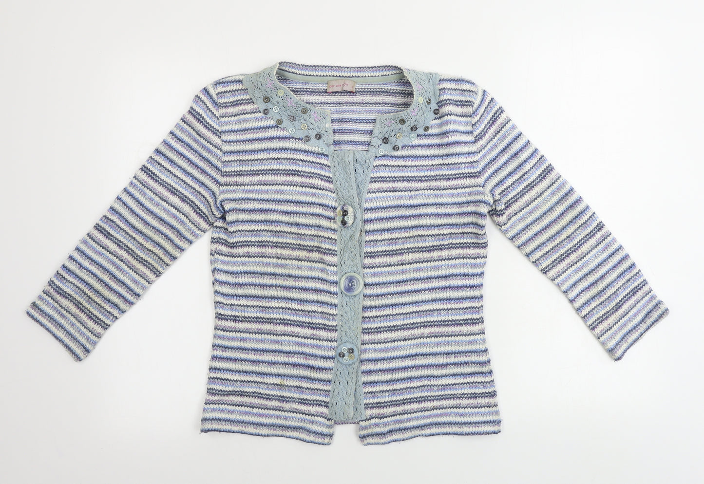 Per Una  Womens Grey Striped  Cardigan Jumper Size S