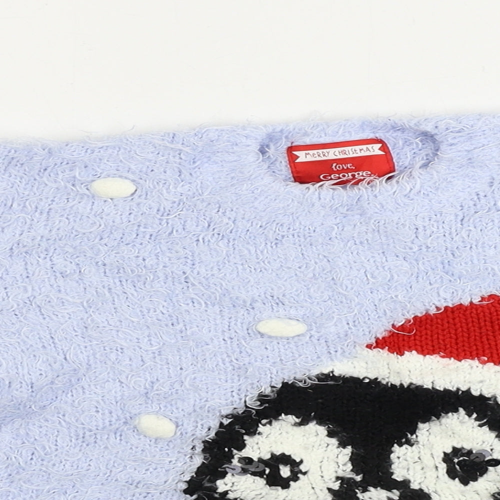 George  Girls Blue Houndstooth  Pullover Jumper Size 5-6 Years  - Christmas Jumper