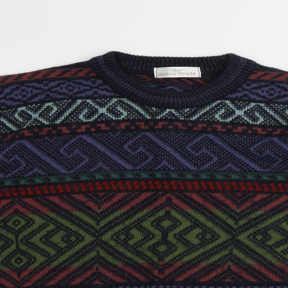 Marks and Spencer  Mens Blue Geometric  Pullover Jumper Size M