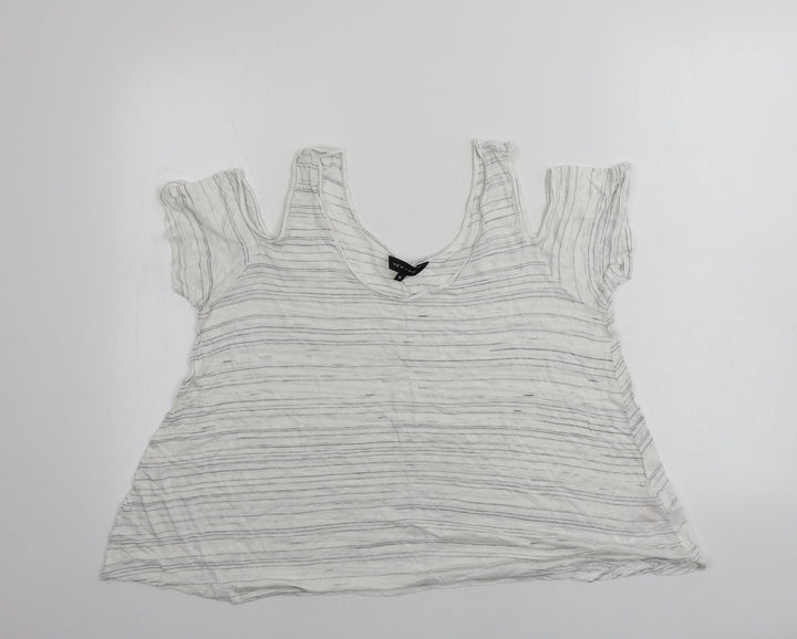 New Look Womens White Striped Basic T-Shirt Size 12