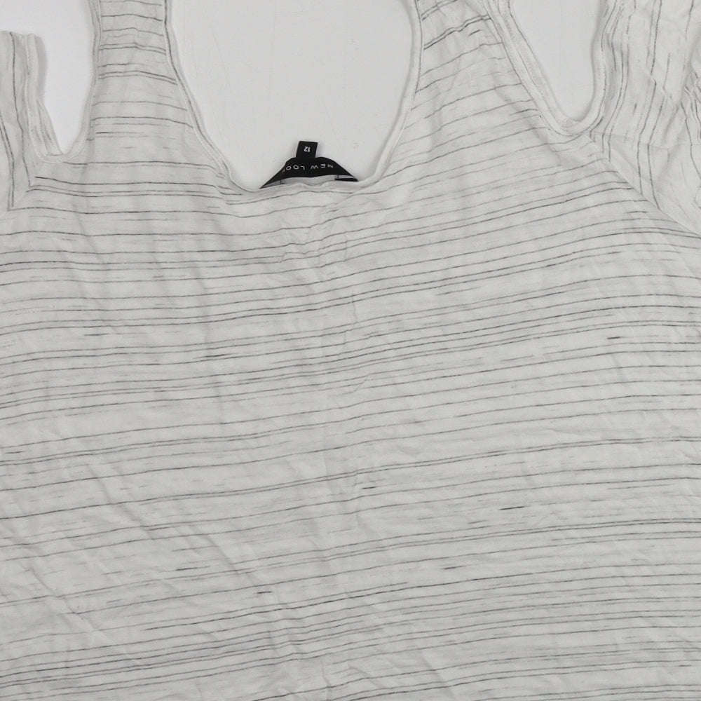 New Look  Womens White Striped  Basic T-Shirt Size 12