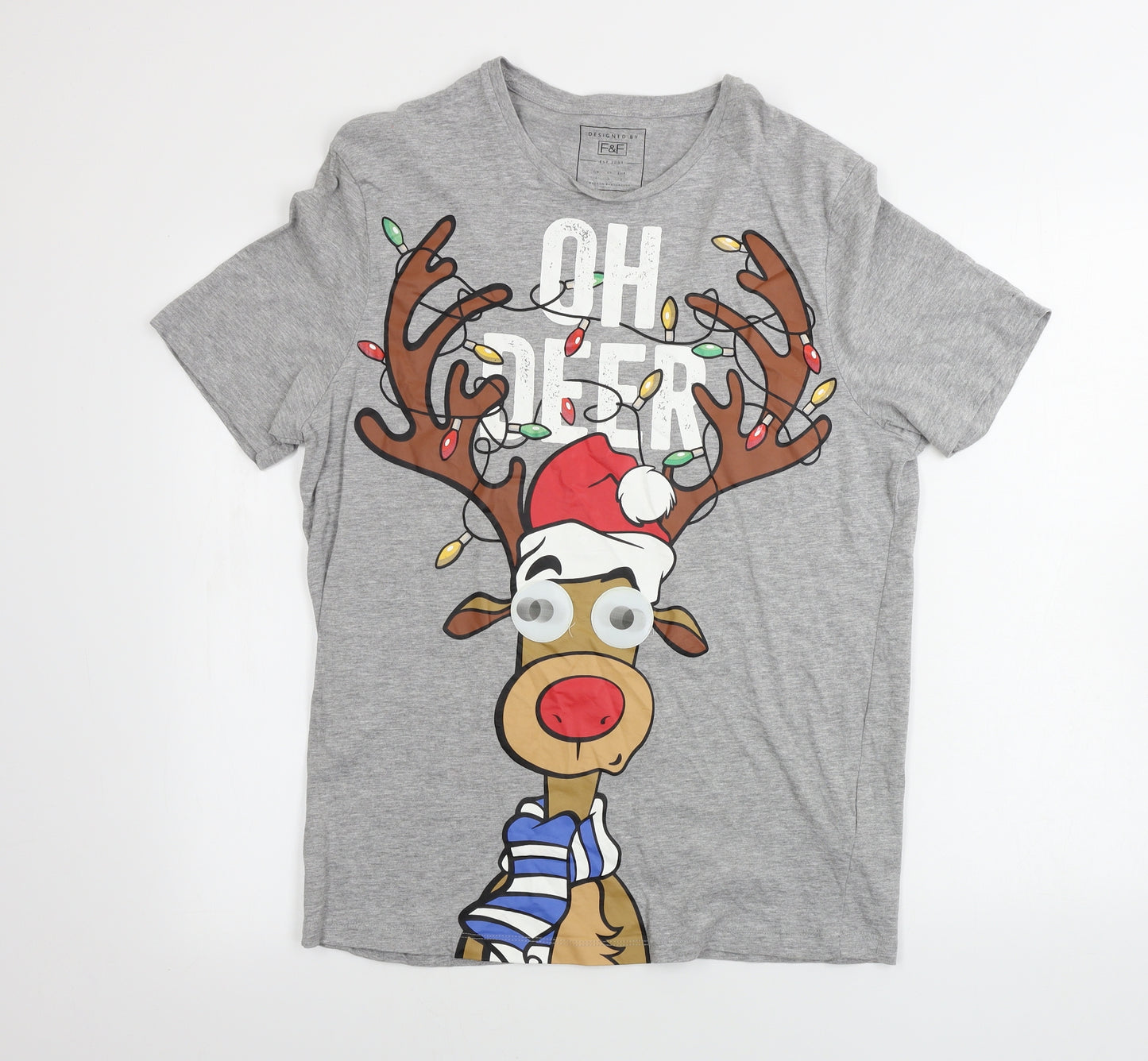 F&F  Mens Grey    T-Shirt Size L  - Christmas T Shirt
