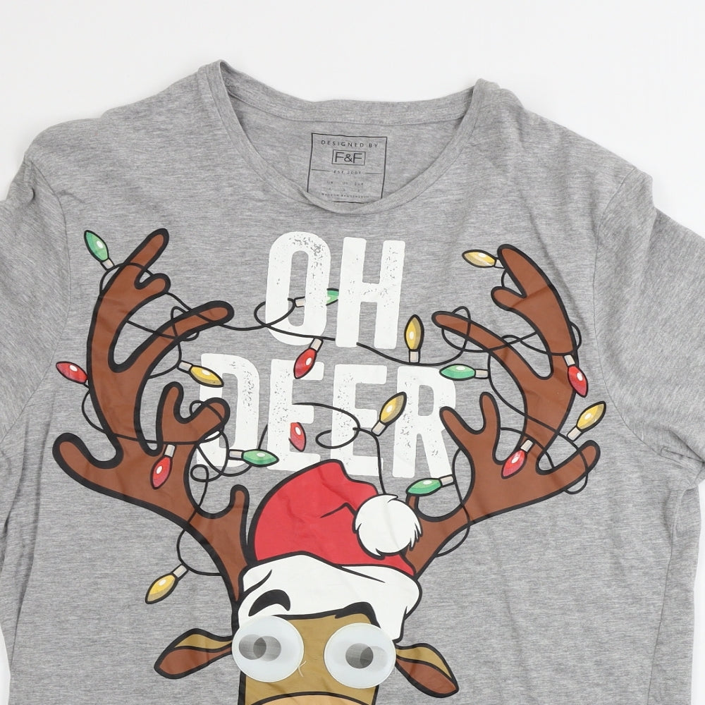 F&F  Mens Grey    T-Shirt Size L  - Christmas T Shirt