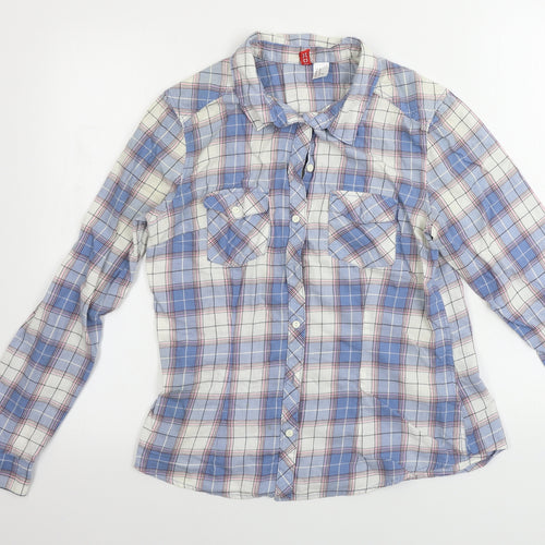H&M  Womens Blue Check  Basic Button-Up Size 16