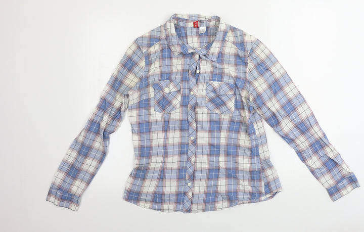 H&M  Womens Blue Check  Basic Button-Up Size 16