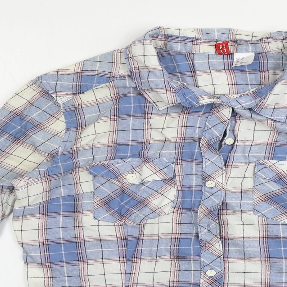 H&M  Womens Blue Check  Basic Button-Up Size 16