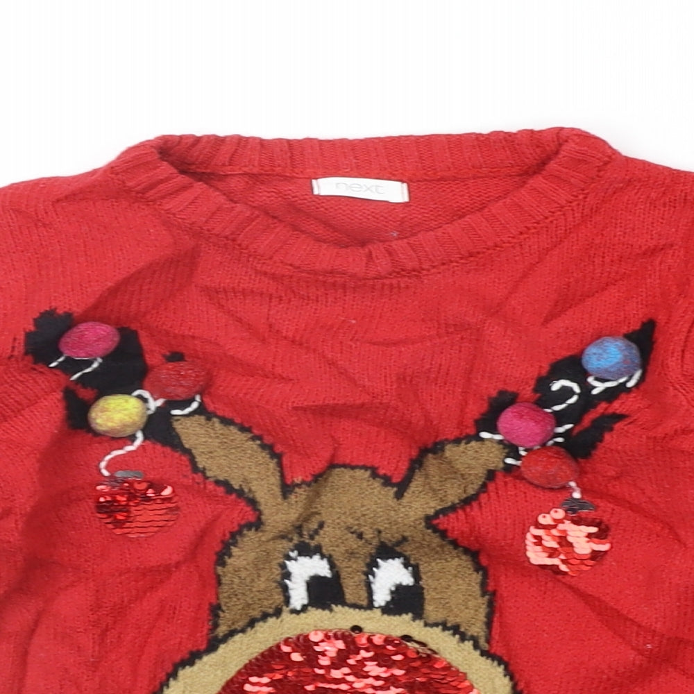 NEXT Girls Red   Pullover Jumper Size 6 Years  - christams
