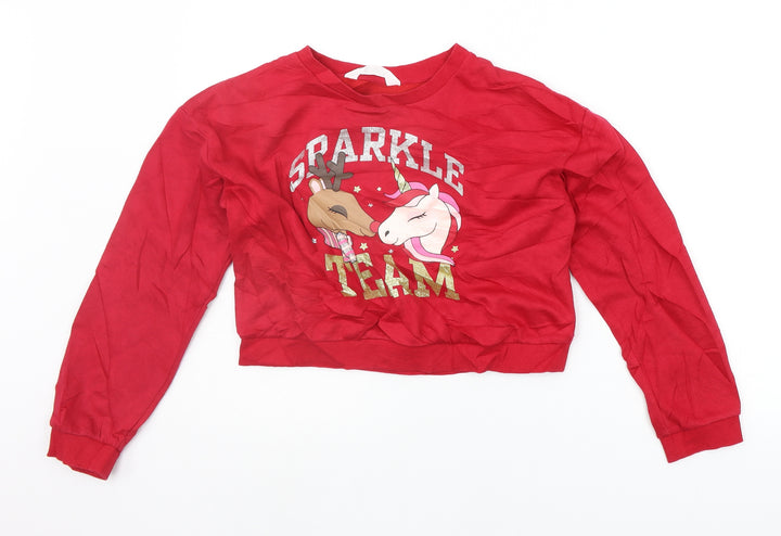 H&M Girls Red   Pullover Jumper Size 11-12 Years  - sparkle