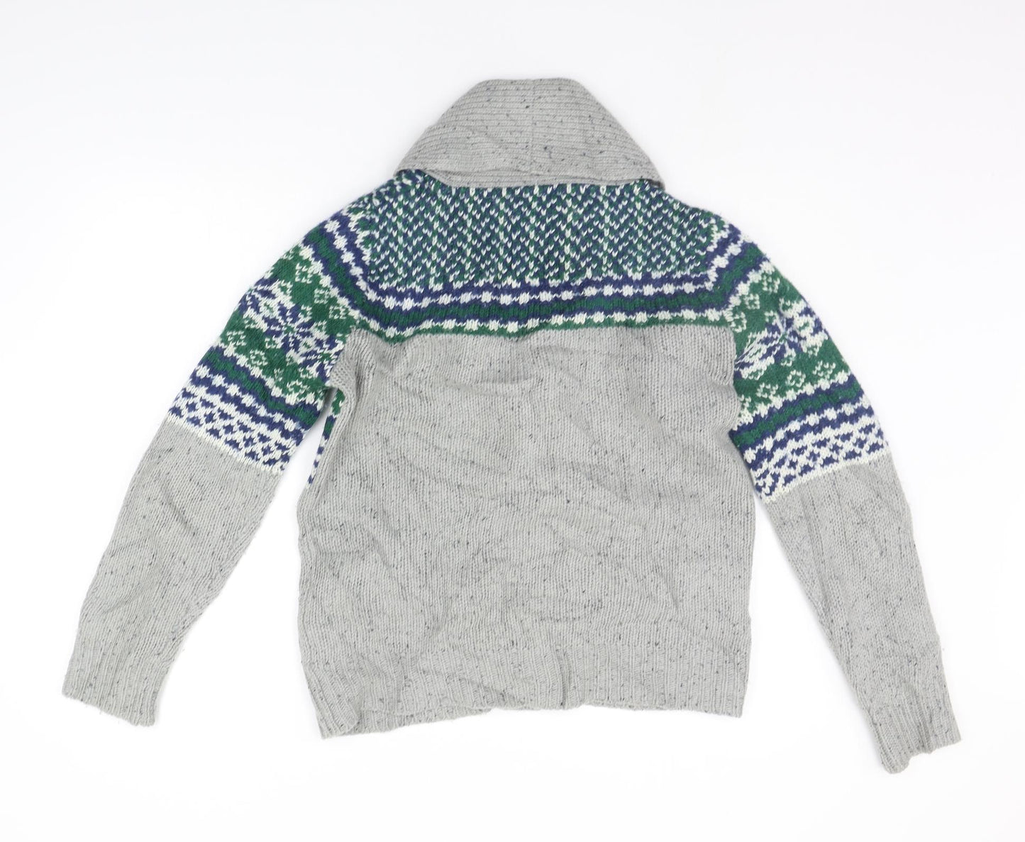 Voi Mens Grey Geometric  Cardigan Jumper Size S