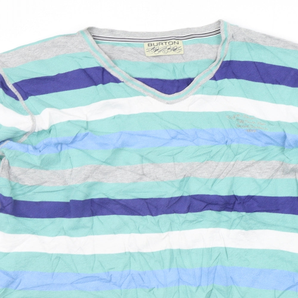 Burton Mens Green Striped  Pullover Jumper Size L