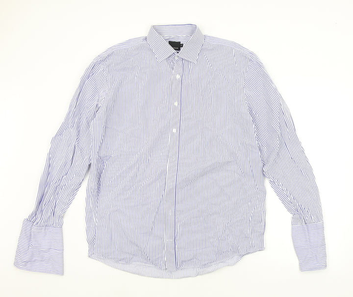 Baumer Mens Blue Striped Button-Up Size 17