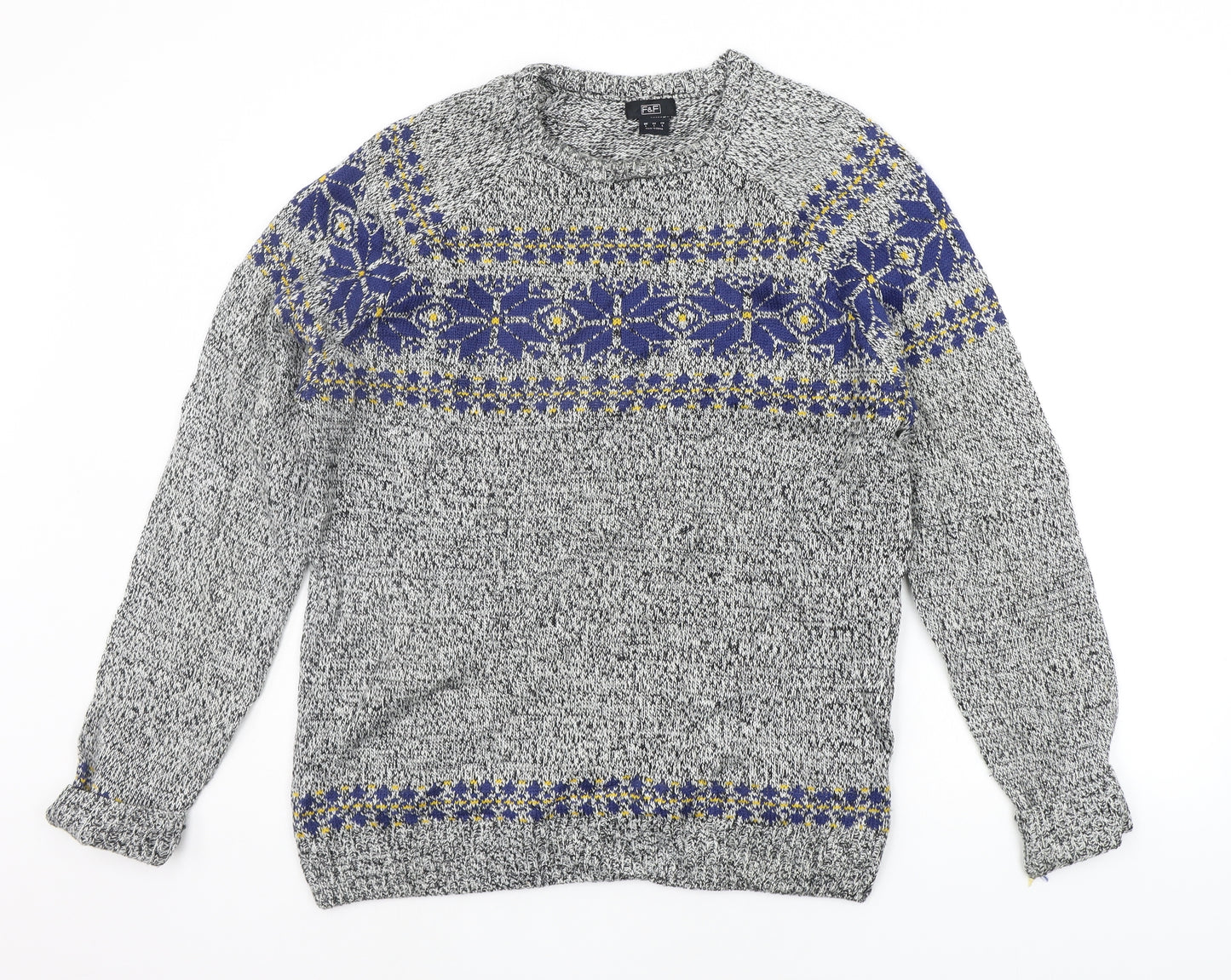 F&F Mens Grey Geometric  Pullover Jumper Size L