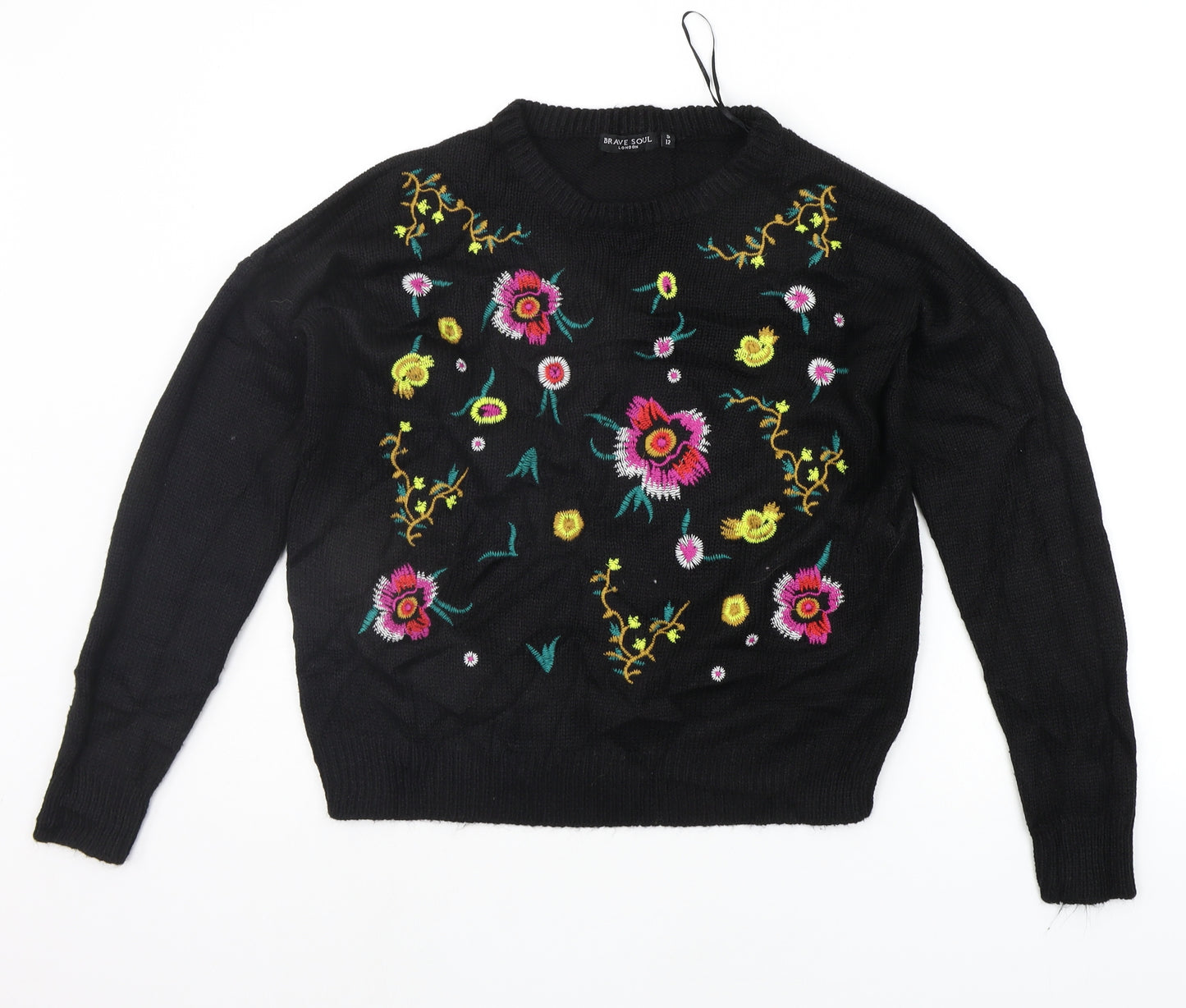 Brave Soul Womens Black Floral  Pullover Jumper Size 12