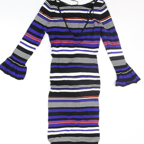Miss Selfridge Womens Blue Striped  A-Line  Size 10