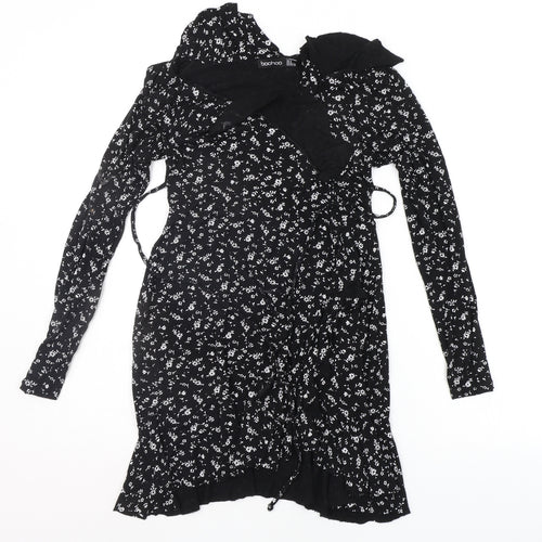 Boohoo Womens Black Floral  Basic T-Shirt Size 8