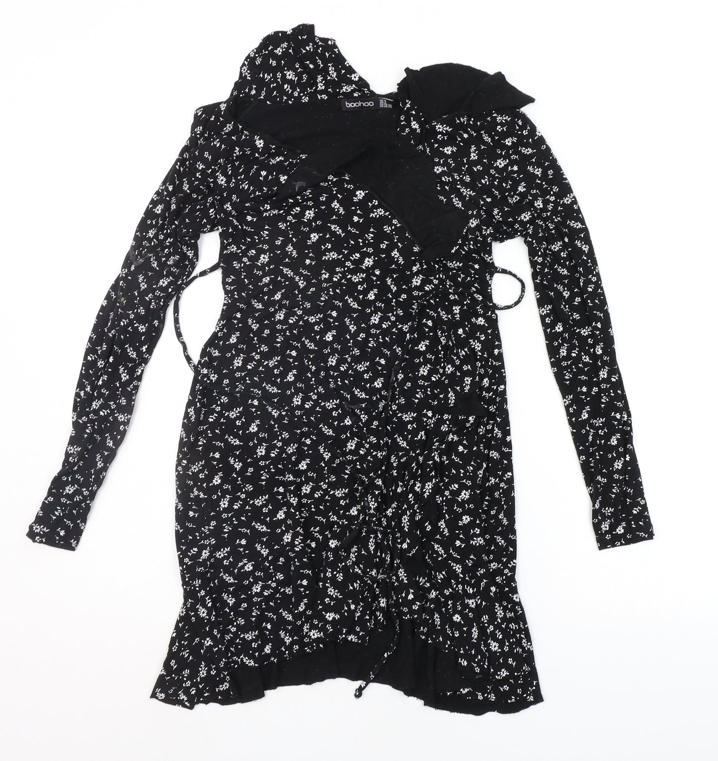 Boohoo Womens Black Floral  Basic T-Shirt Size 8