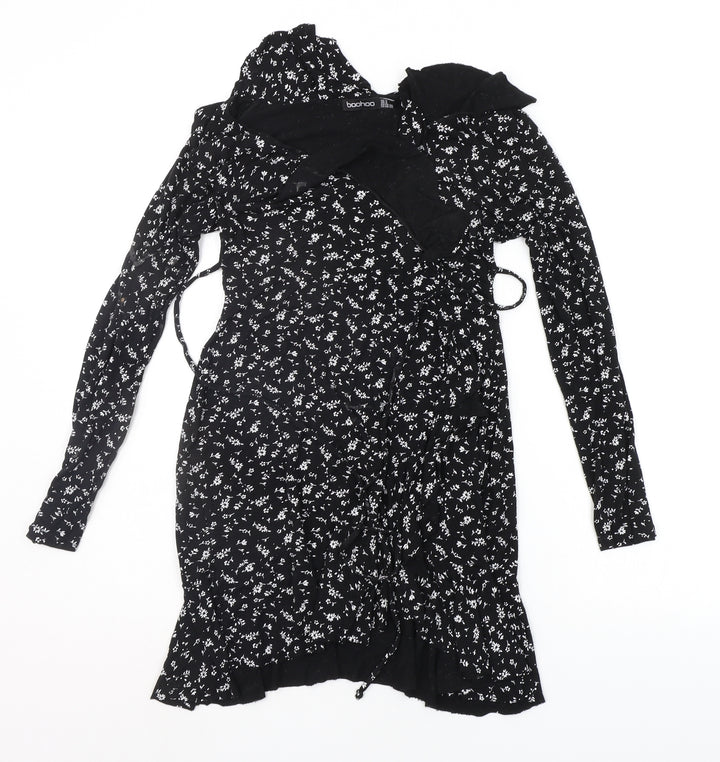 Boohoo Womens Black Floral  Basic T-Shirt Size 8
