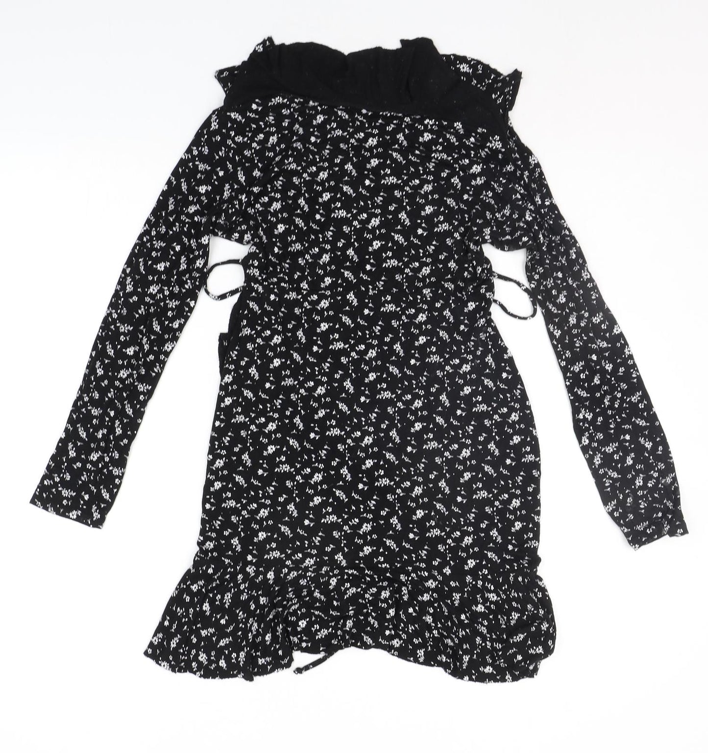 Boohoo Womens Black Floral  Basic T-Shirt Size 8