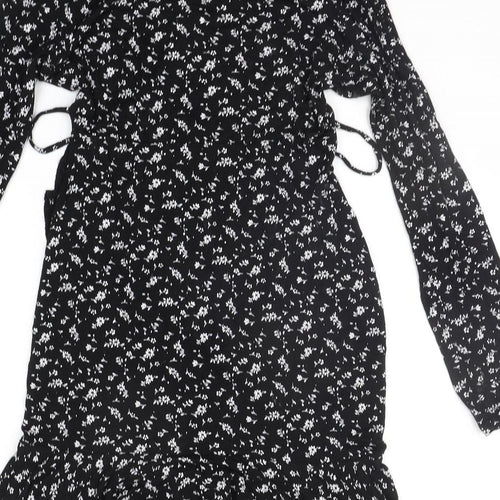 Boohoo Womens Black Floral  Basic T-Shirt Size 8