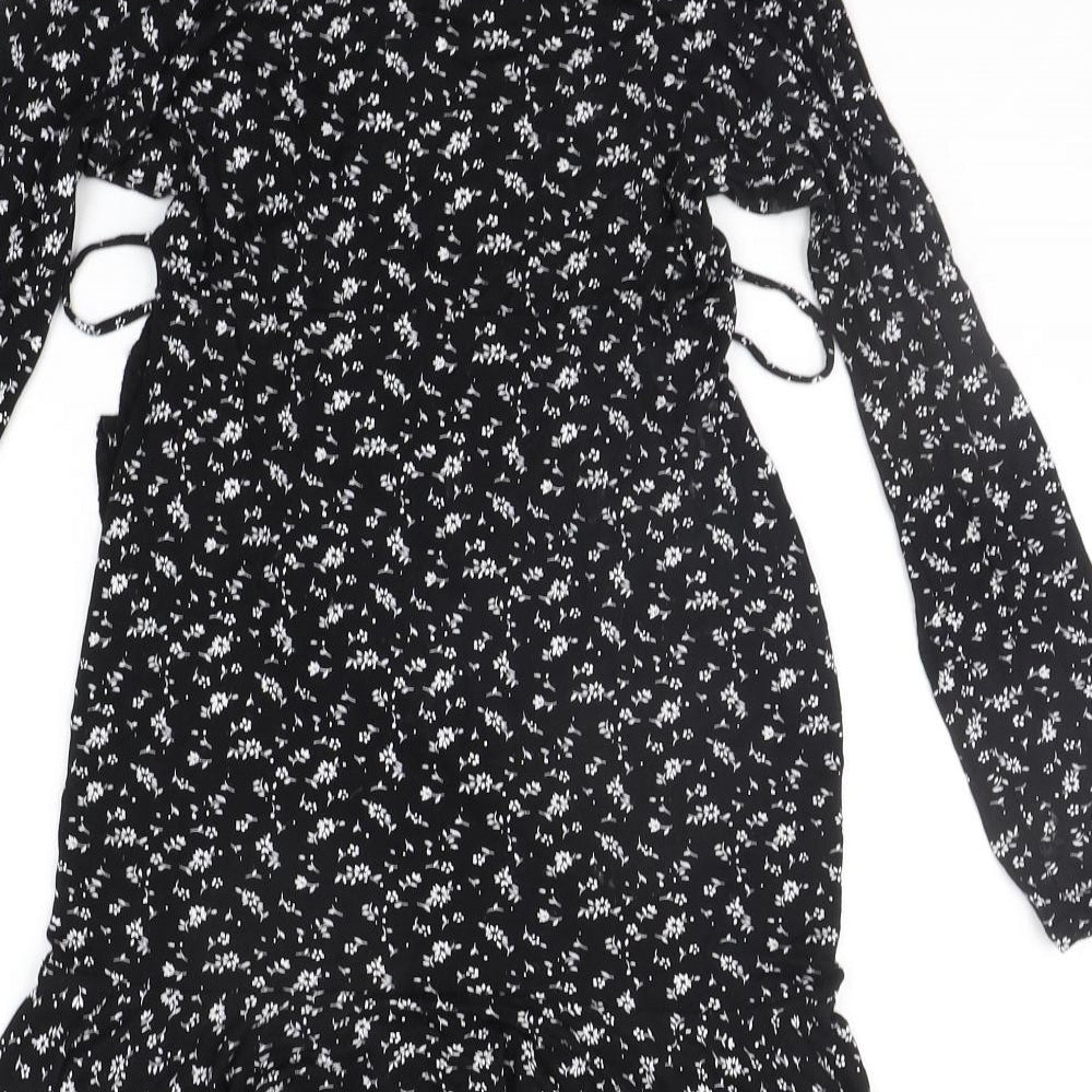 Boohoo Womens Black Floral  Basic T-Shirt Size 8