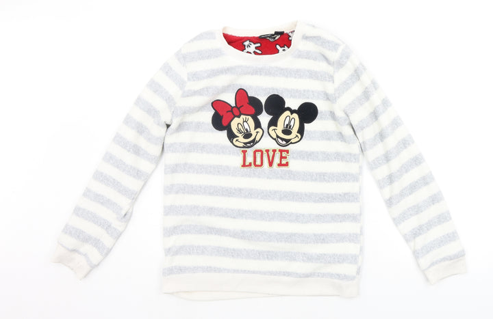 LOVE TO LOUNGE Womens Grey Striped Top Pyjama Set Size S - MICKEY MOUSE