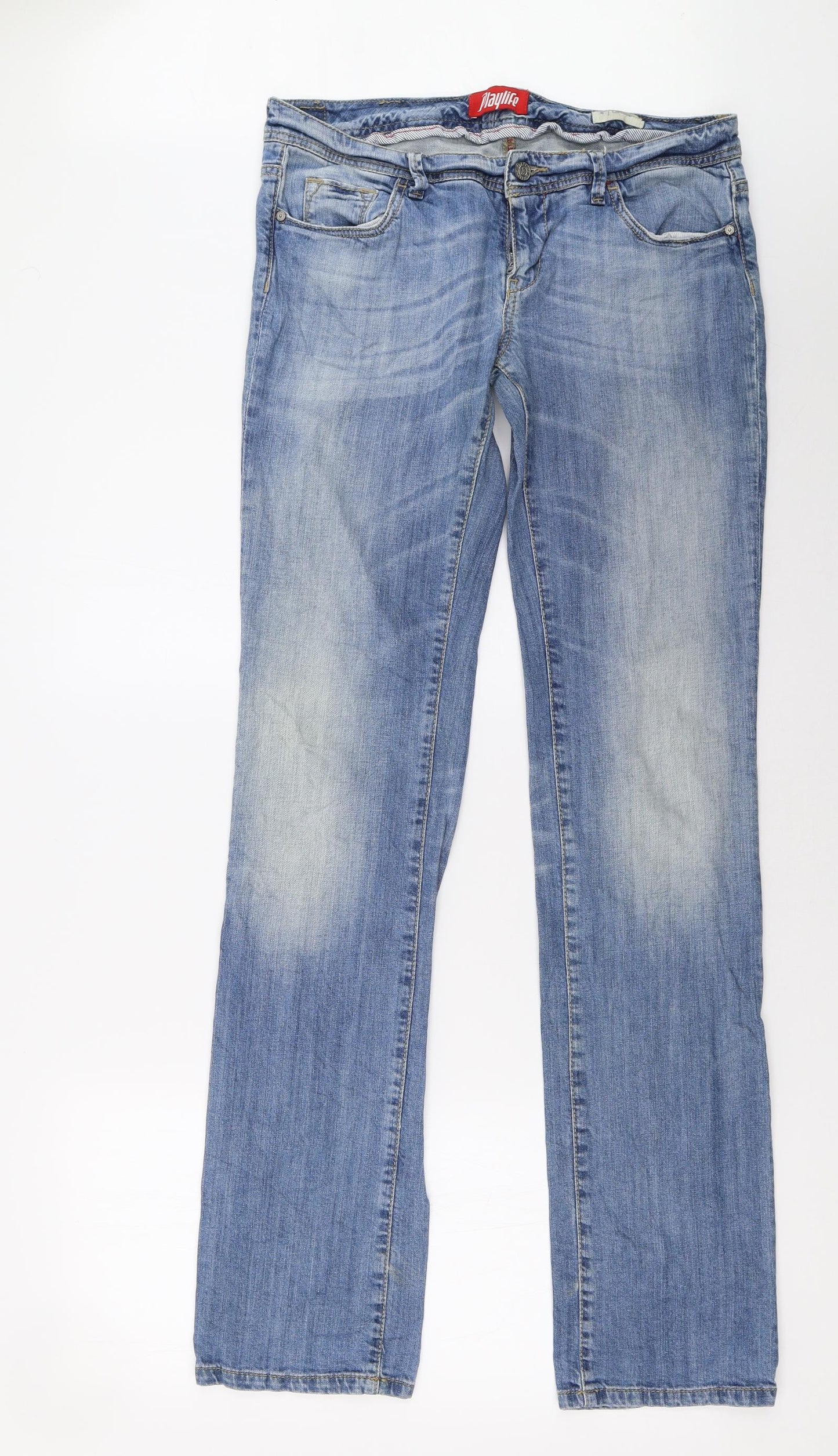 playlife Womens Blue  Denim Straight Jeans Size 12 L35 in