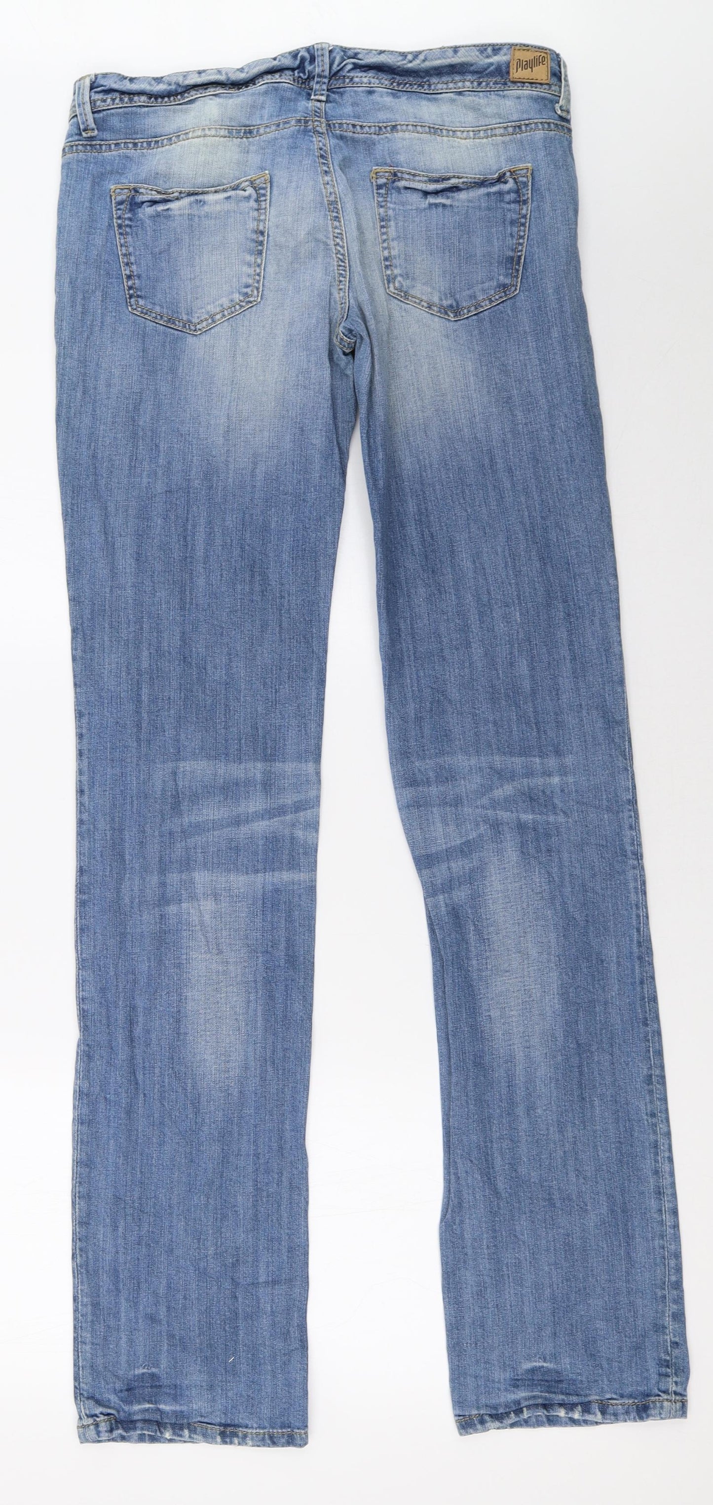 playlife Womens Blue  Denim Straight Jeans Size 12 L35 in