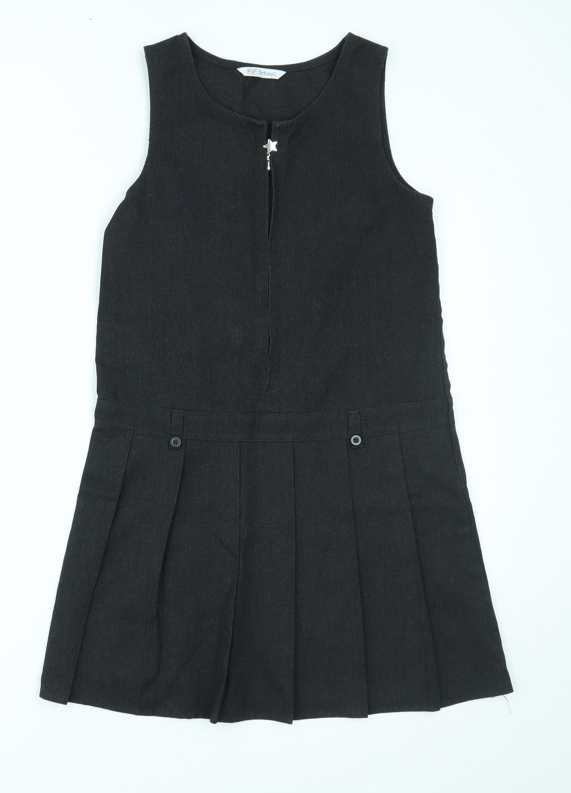 F&F Girls Grey   Pinafore/Dungaree Dress  Size 9-10 Years  - SCHOOOL WEAR