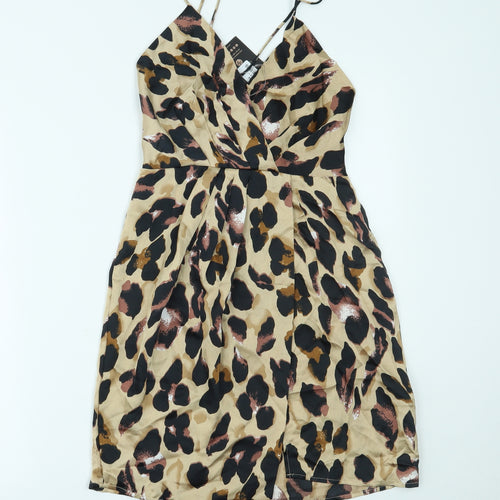 Misspap Womens Brown Animal Print  Slip Dress  Size 10