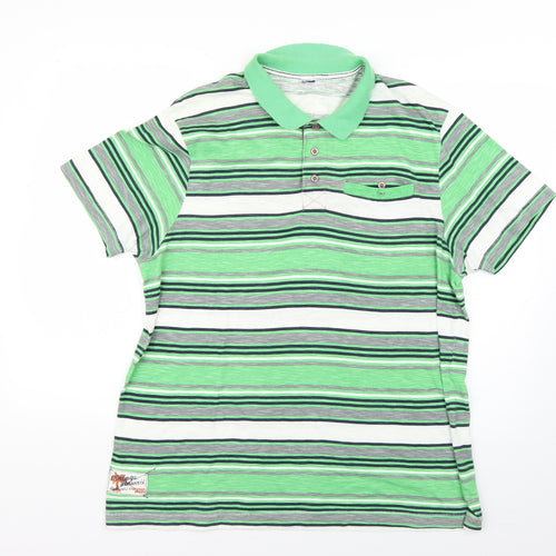 Preworn Mens Green Striped   Polo Size L
