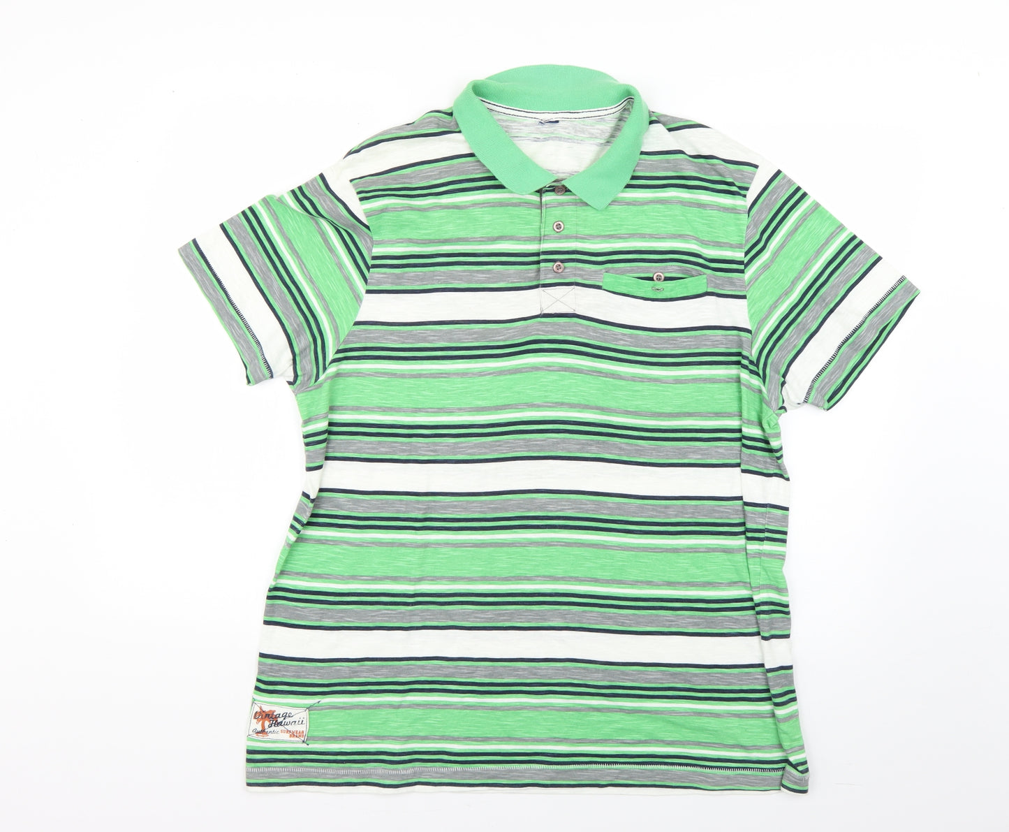 Preworn Mens Green Striped   Polo Size L