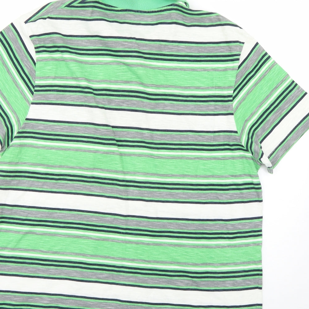 Preworn Mens Green Striped   Polo Size L