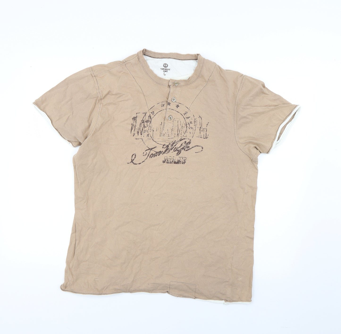 Tom Wolfe Mens Beige    T-Shirt Size L