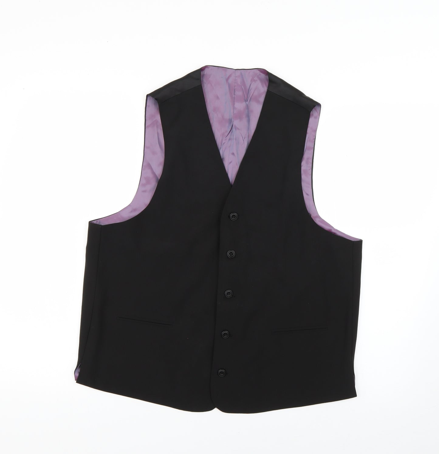 Preworn Mens Black Striped  Jacket Suit Waistcoat Size 38