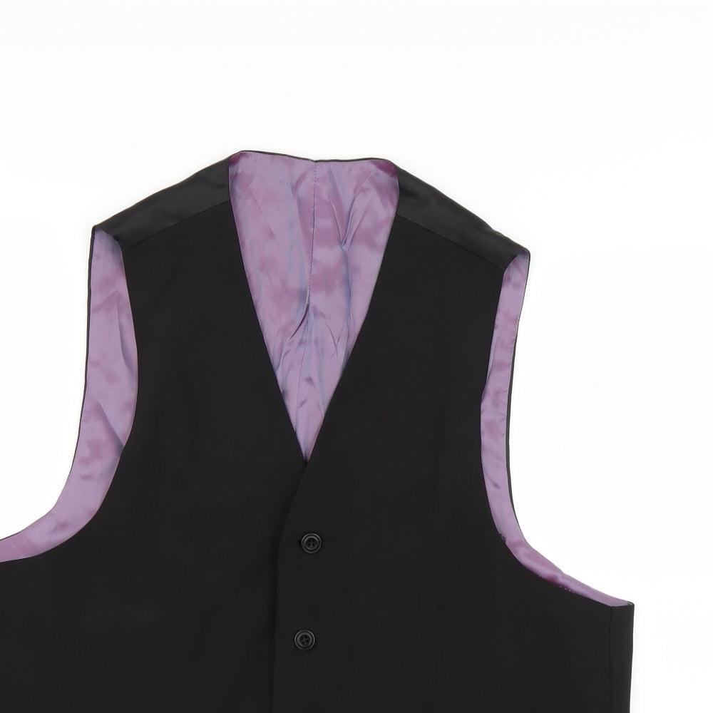 Preworn Mens Black Striped  Jacket Suit Waistcoat Size 38