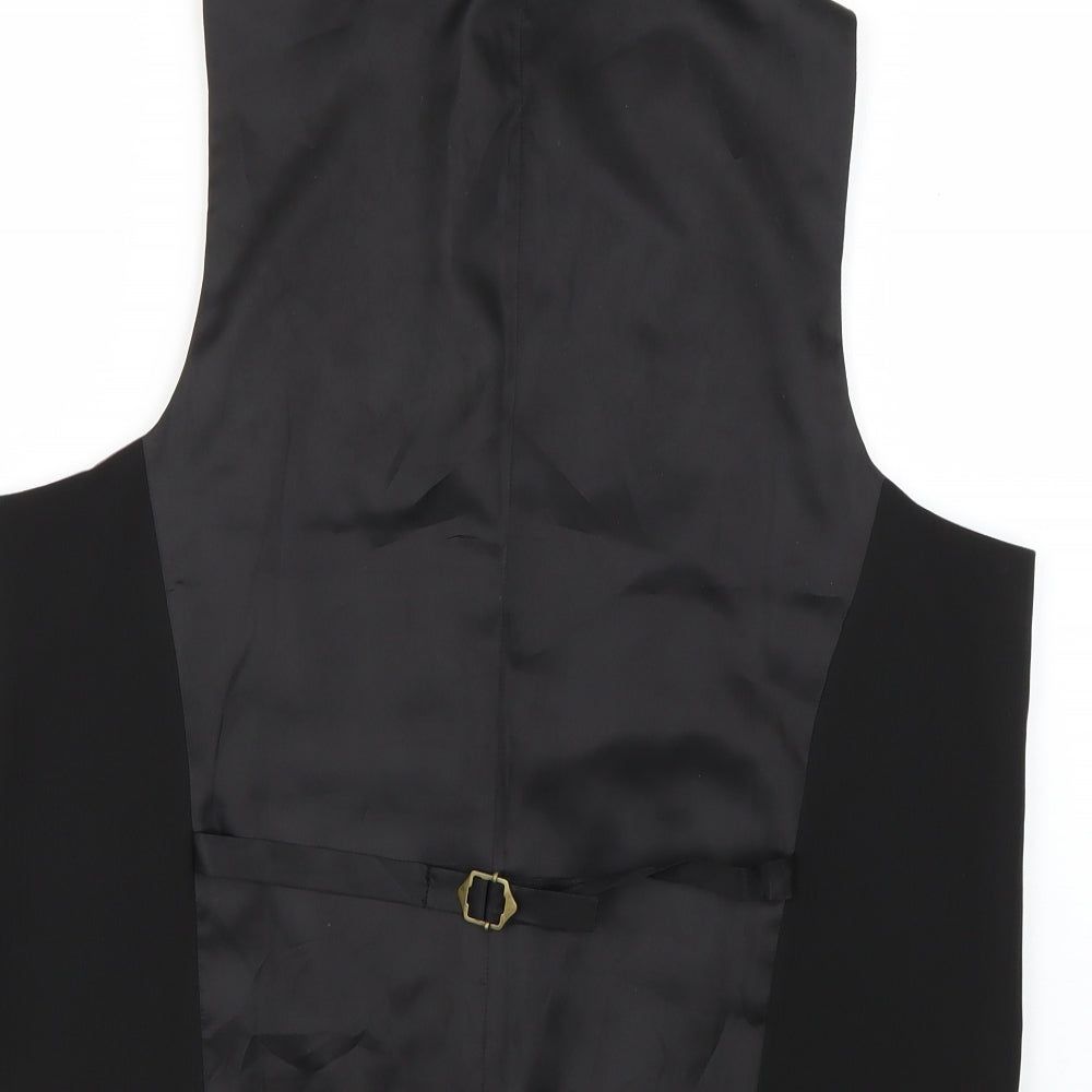 Preworn Mens Black Striped  Jacket Suit Waistcoat Size 38