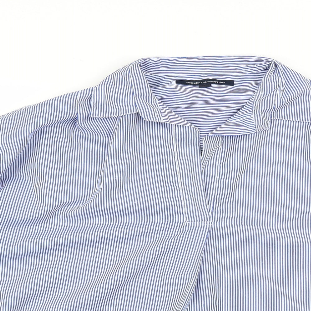 French Connection Mens Blue Striped   Dress Shirt Size M