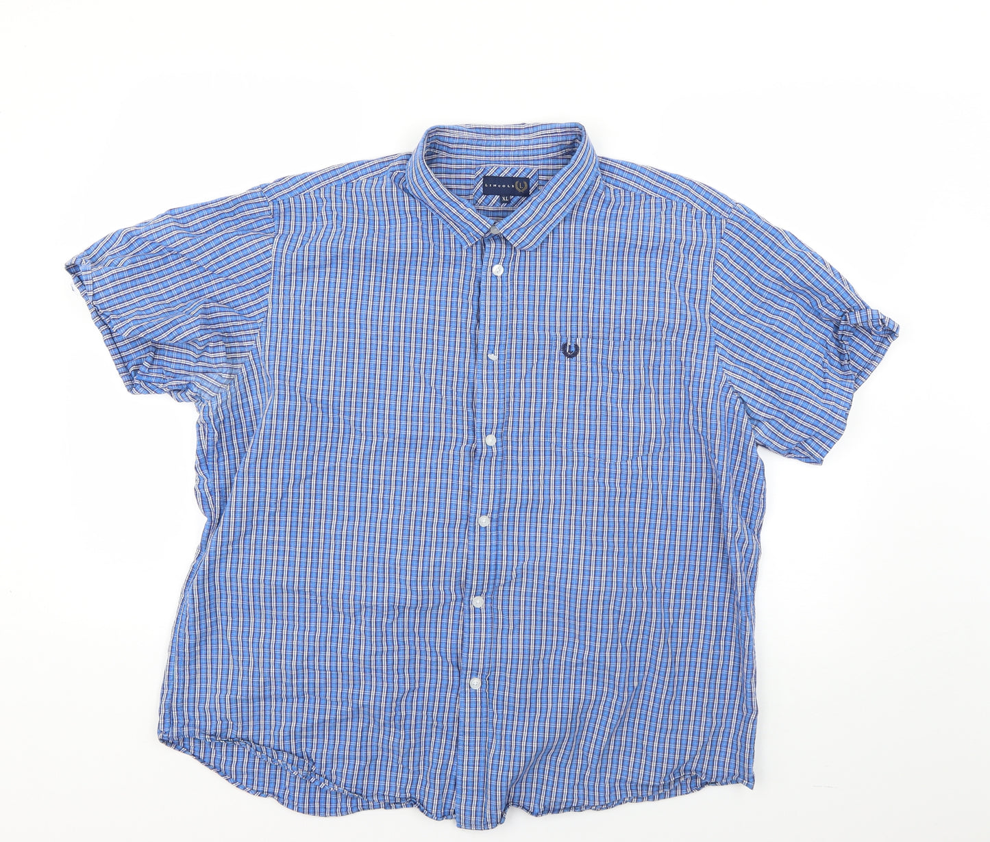 Lincoln Mens Blue Check   Dress Shirt Size XL