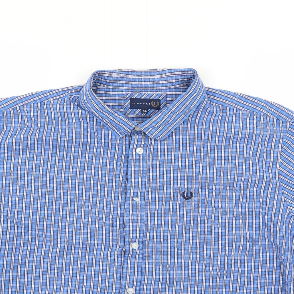 Lincoln Mens Blue Check   Dress Shirt Size XL