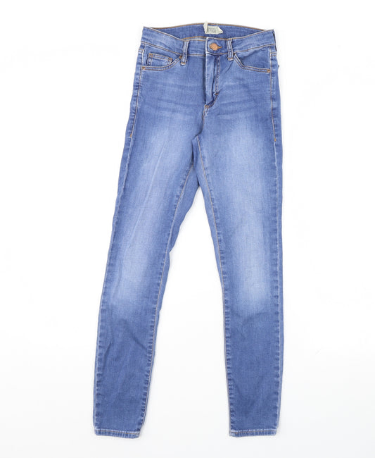 Front view of Topshop women’s blue denim jegging jeans, size UK 24, in, 26-inch leg